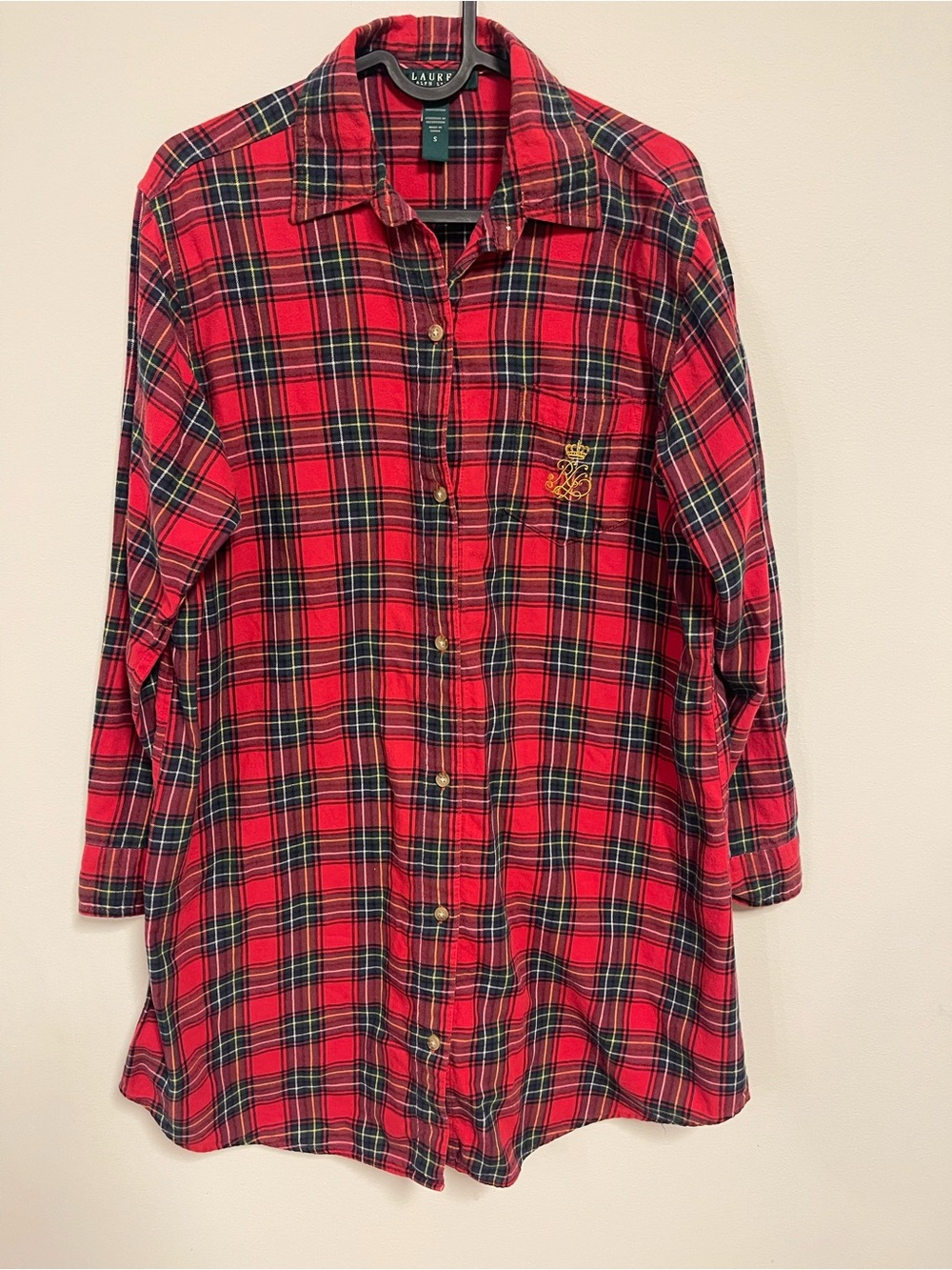 Lauren Ralph Lauren Night Shirt Women Small Plaid Button Up Cheetah Print Collar